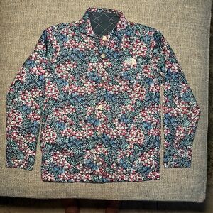 The North Face Floral Snap-Front Quilted Jacket in Revisible Blue, White 6-7